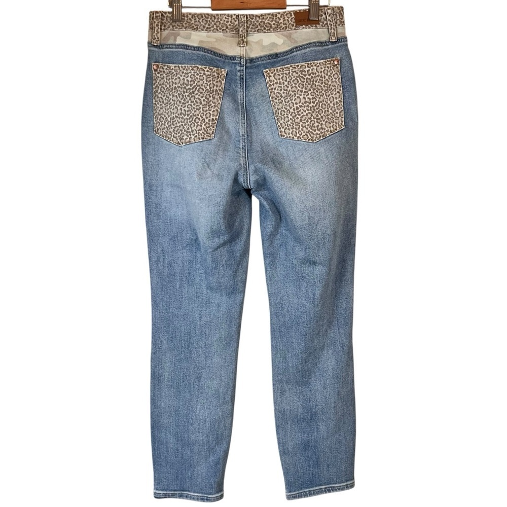 Judy Blue High Waisted Leopard Camo Slim Fit Light Wash Jeans